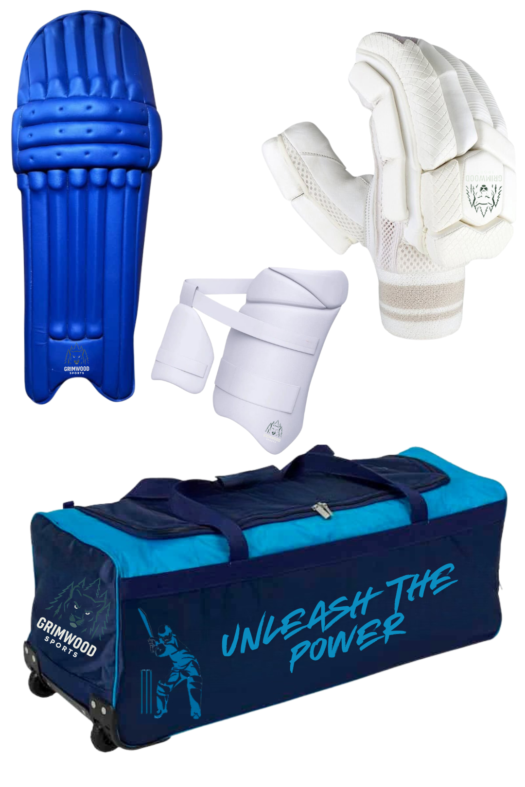 Grimwood Cricket Kitbag, Batting Pads, Thigh Pad, Batting Gloves
